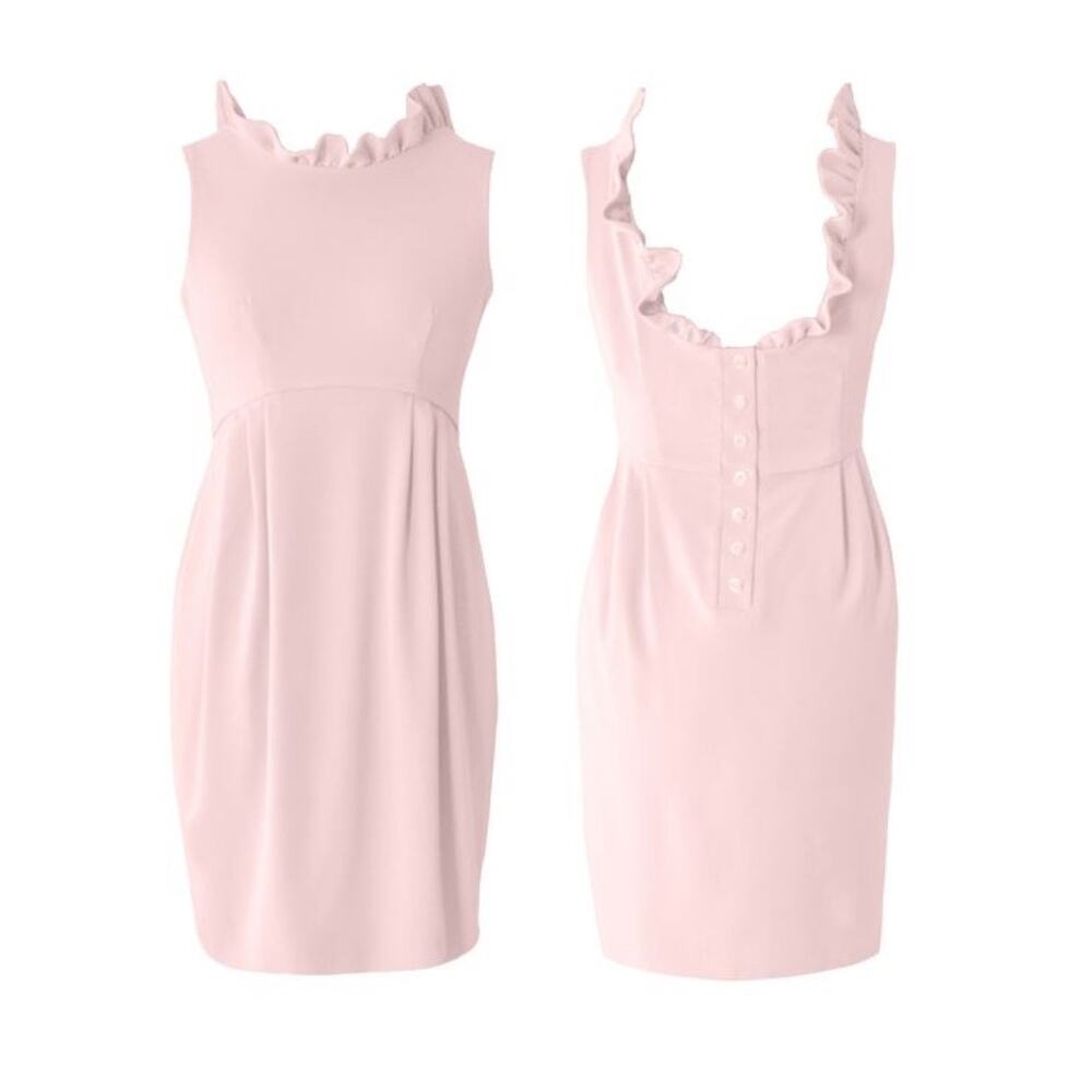 Camilyn Beth GoGo Pale Pink Ruffle Sleeveless Snap Button Open Back Sheath Dress